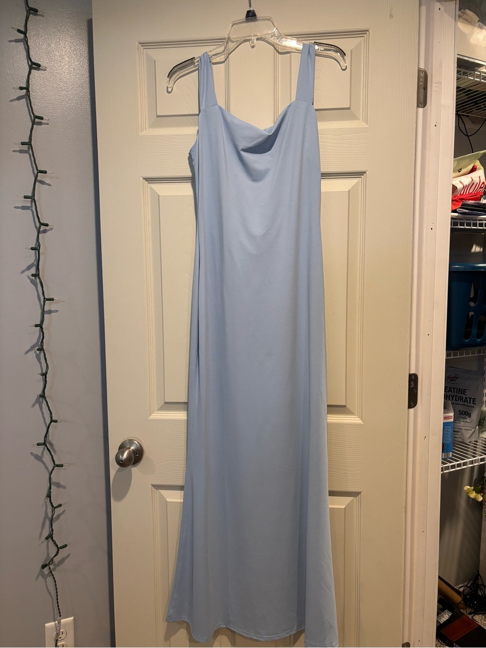Cider Pale Blue Backless Cowl Neck Slip Dress